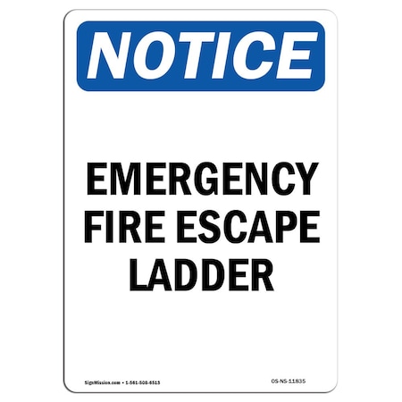 OSHA Notice Sign, Emergency Fire Escape Ladder, 5in X 3.5in Decal, 10PK